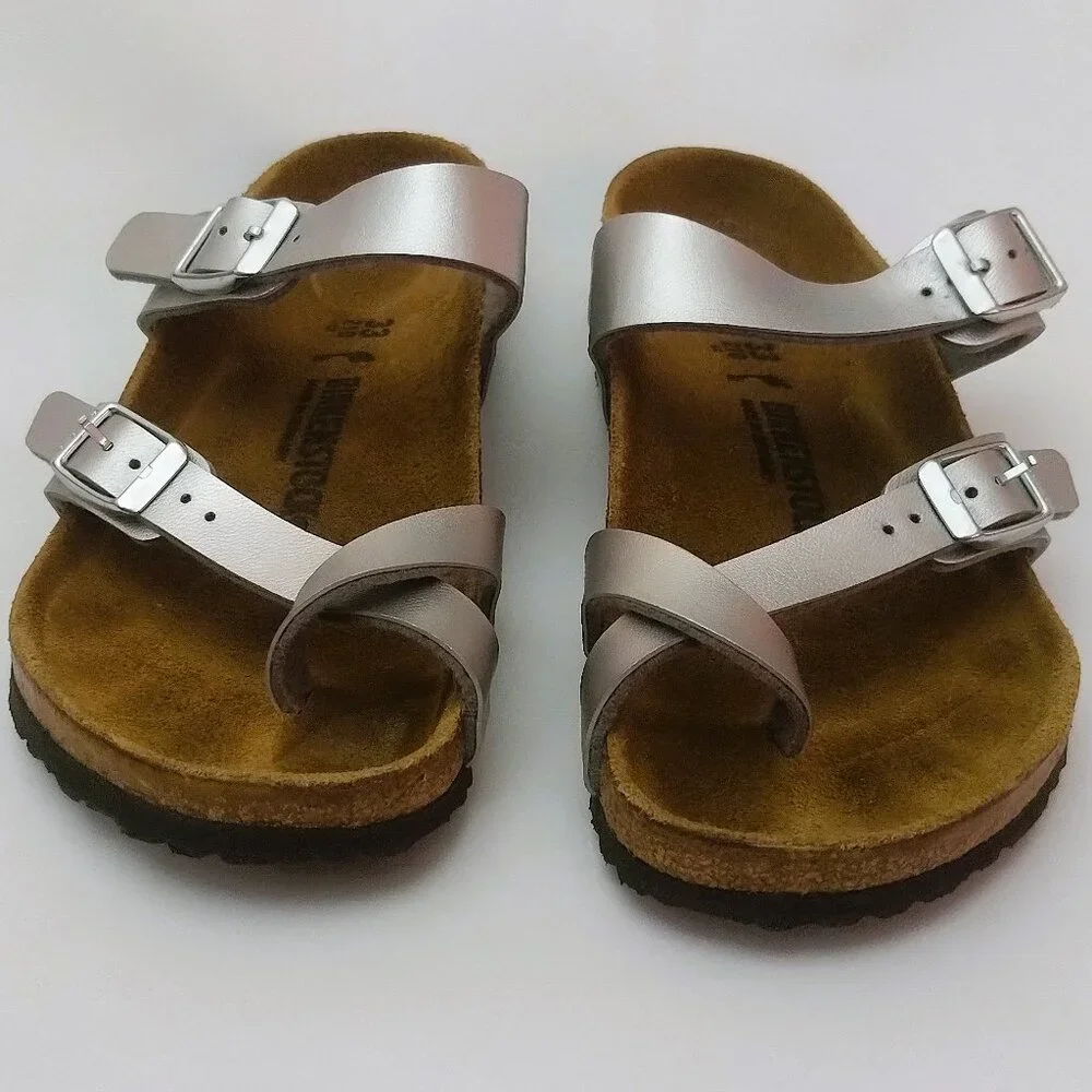 Birkenstock Kids Metallic Silver Two-Band Sandals